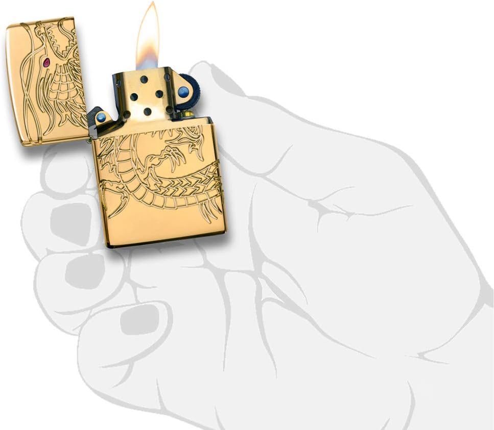 Zippo Chinese Dragon Armor High Polish Gold Plate Pocket Lighter