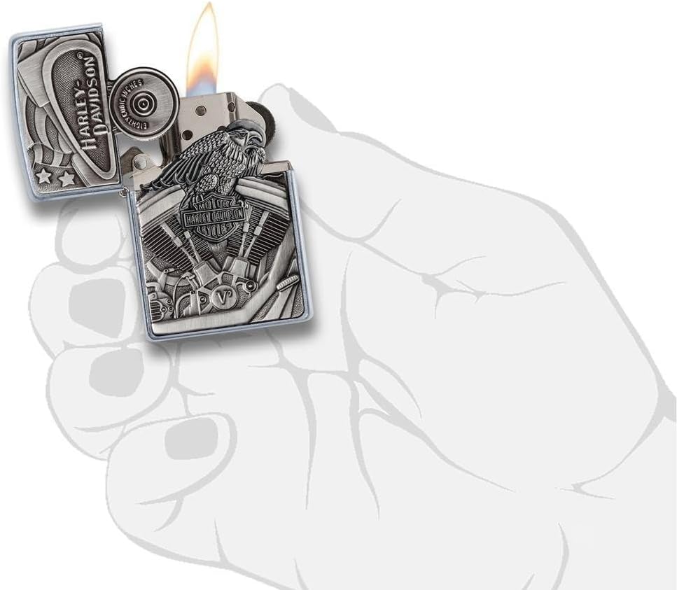 Personalized Zippo Harleey-Daviddson Windproof Oil Lighter Engraving - Christmas, Halloween & Valentines Day Gift (Silver Eng)