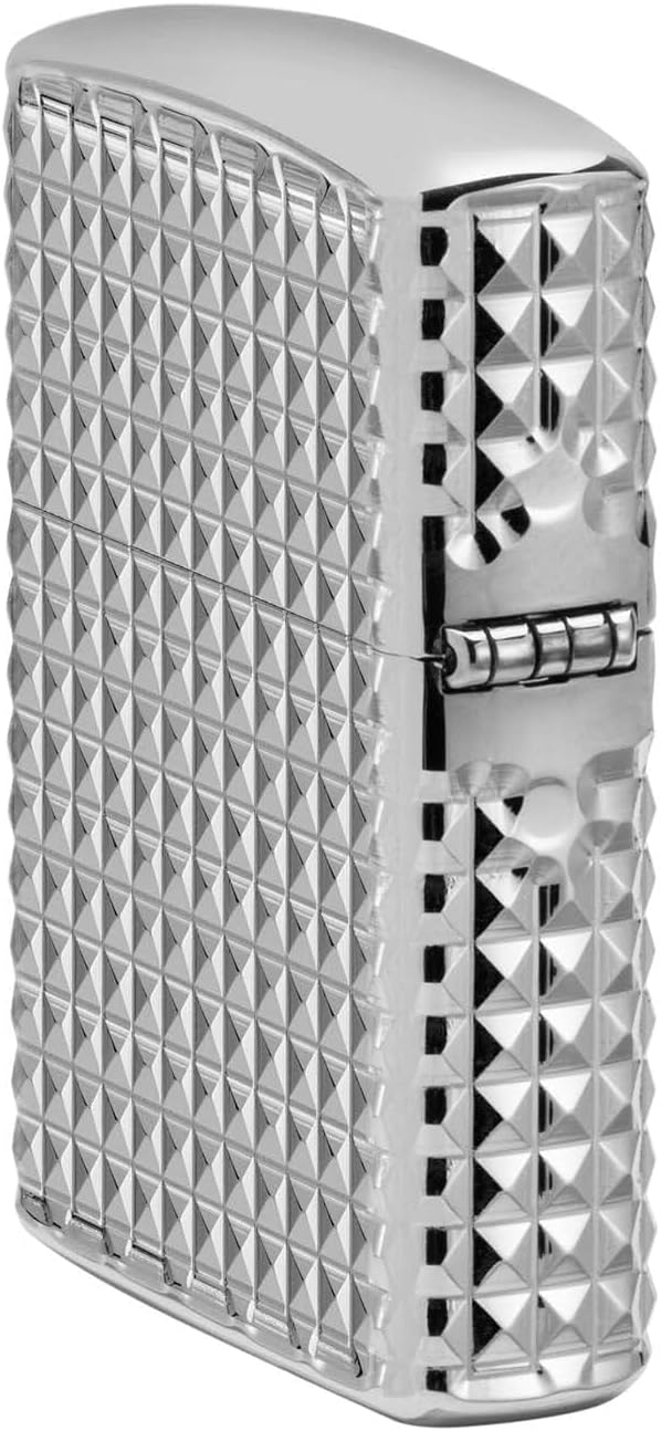 Zippo Lighter: Armor MultiCut Geometric Diamond Design - High Polish Chrome 48880