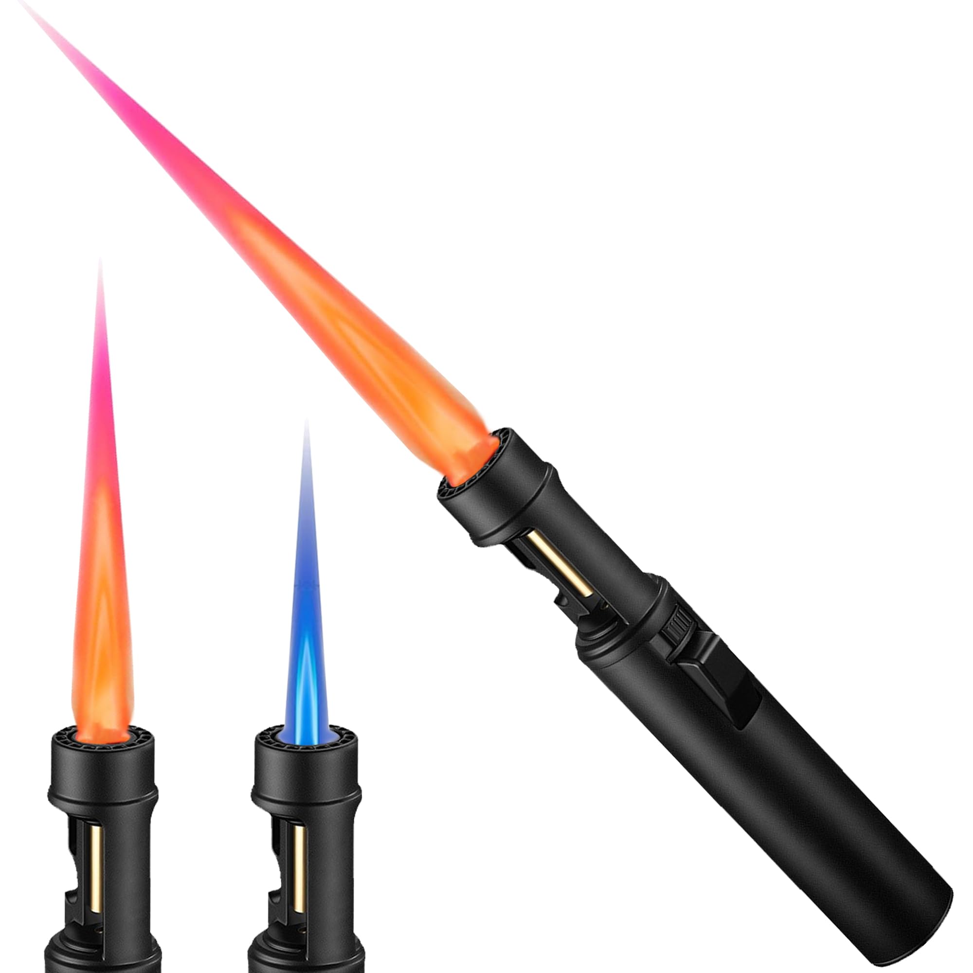 Torch Lighter, Butane Refillable Multifunction Straight Flame Bright Lighter Windproof Adjustable Color with Safety Lock Jet Lightsaber Flame for Outdoor, Campfires, BBQ, Candles, Camping