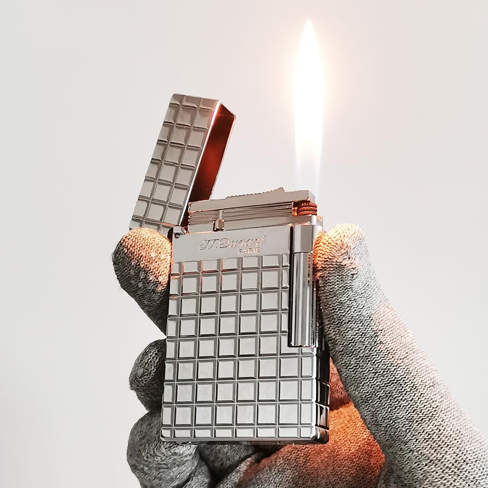 Classic Plaid Lighter, Ligne 2 Lighters, Metal, Ping Sound, Inflatable, Soft Flame Adjustable, Birthday Gift for Men Friend Father (Silver)