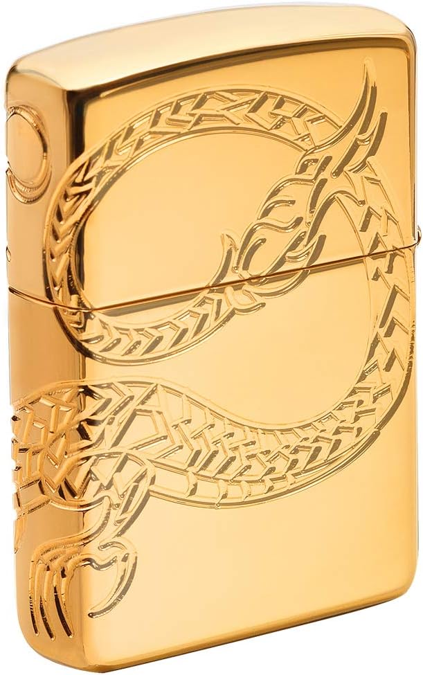 Zippo Chinese Dragon Armor High Polish Gold Plate Pocket Lighter