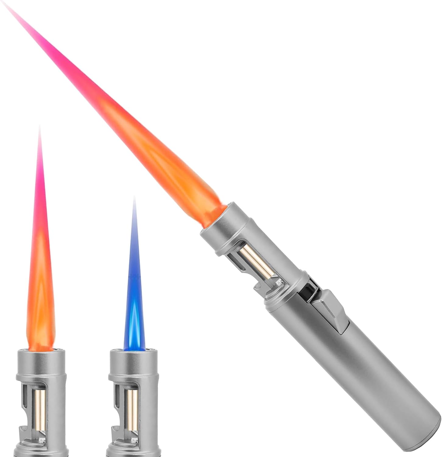 Torch Lighter, Butane Refillable Multifunction Straight Flame Bright Lighter Windproof Adjustable Color with Safety Lock Jet Lightsaber Flame for Outdoor, Campfires, BBQ, Candles, Camping