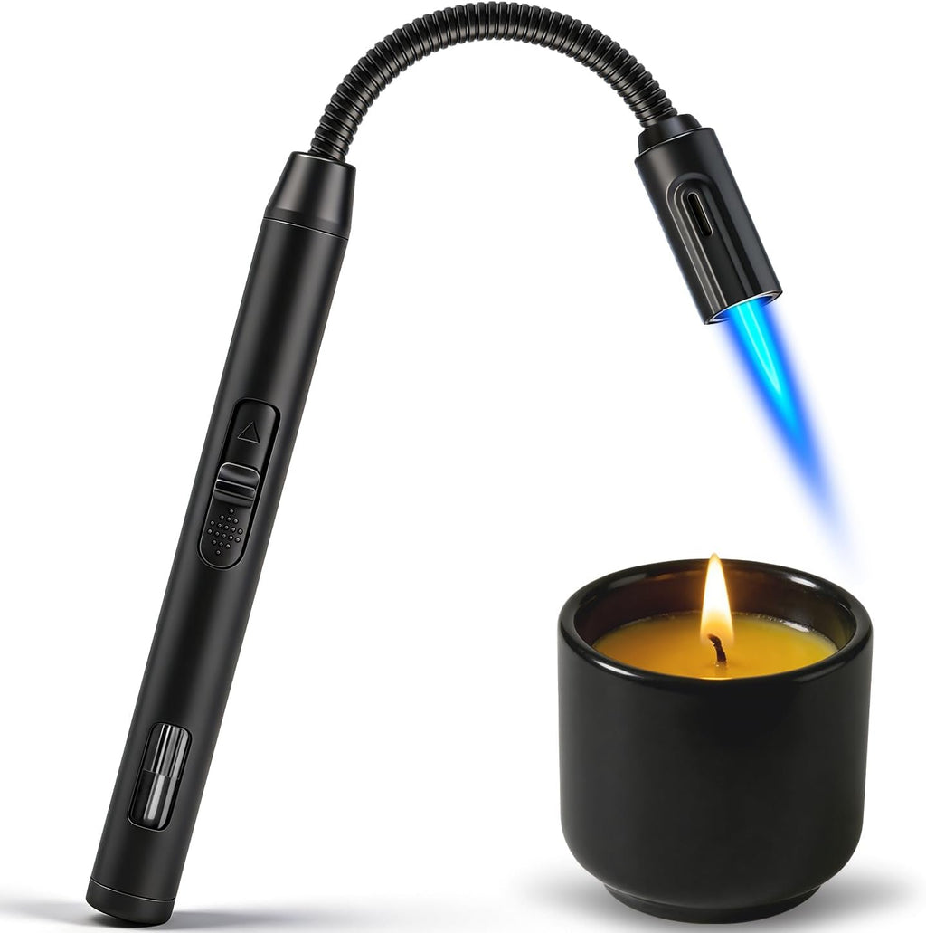 LcFun Torch Lighter Refillable Butane Lighters with Flexible Long Neck and Visible Fuel Window, Windproof Jet Flame Long Matches for Candles Grill Fireplace Kitchen Camping (Butane Not Included)