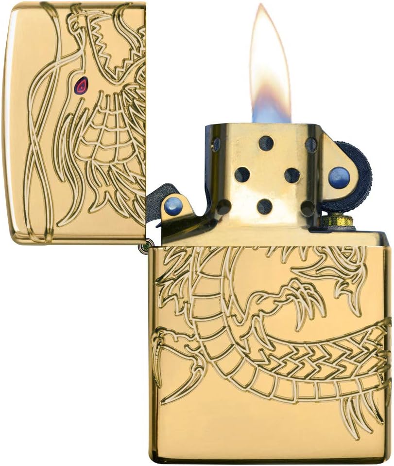 Zippo Chinese Dragon Armor High Polish Gold Plate Pocket Lighter