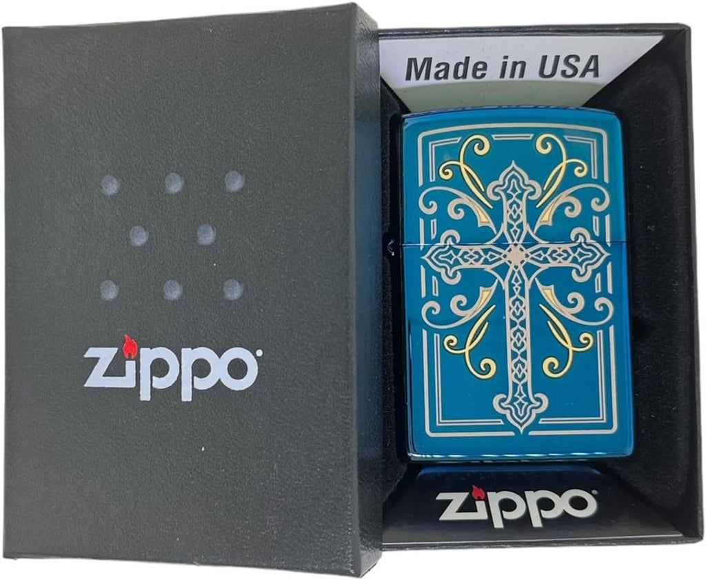 Personalized Zippo Elegant Cross Design Sapphire Classic Oil Windproof Lighter Free Engraving - Christmas, Halloween & Valentines Day Gift