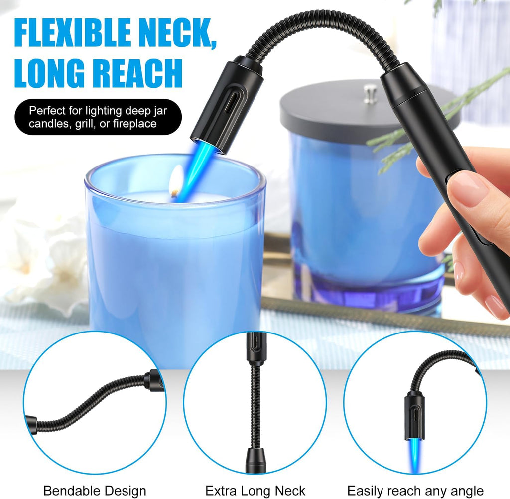 LcFun Torch Lighter Refillable Butane Lighters with Flexible Long Neck and Visible Fuel Window, Windproof Jet Flame Long Matches for Candles Grill Fireplace Kitchen Camping (Butane Not Included)