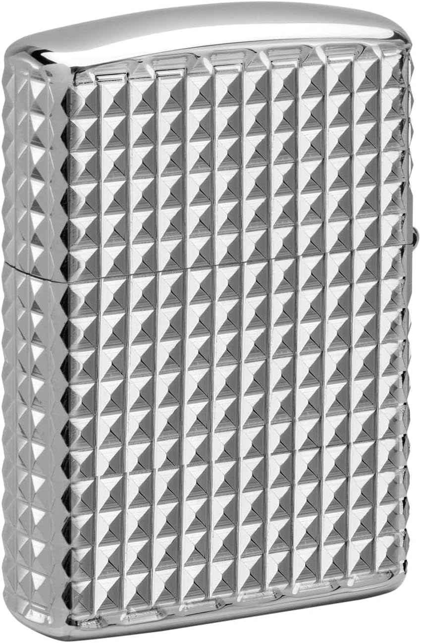 Zippo Lighter: Armor MultiCut Geometric Diamond Design - High Polish Chrome 48880
