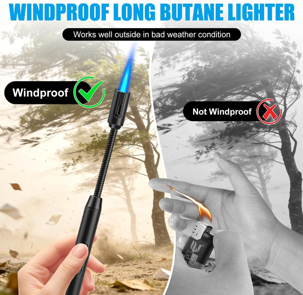LcFun Torch Lighter Refillable Butane Lighters with Flexible Long Neck and Visible Fuel Window, Windproof Jet Flame Long Matches for Candles Grill Fireplace Kitchen Camping (Butane Not Included)