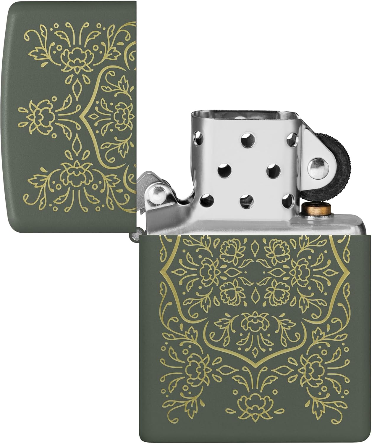 Zippo Floral Mandala Design Green Matte Pocket Lighter (Green Floral Mandala)
