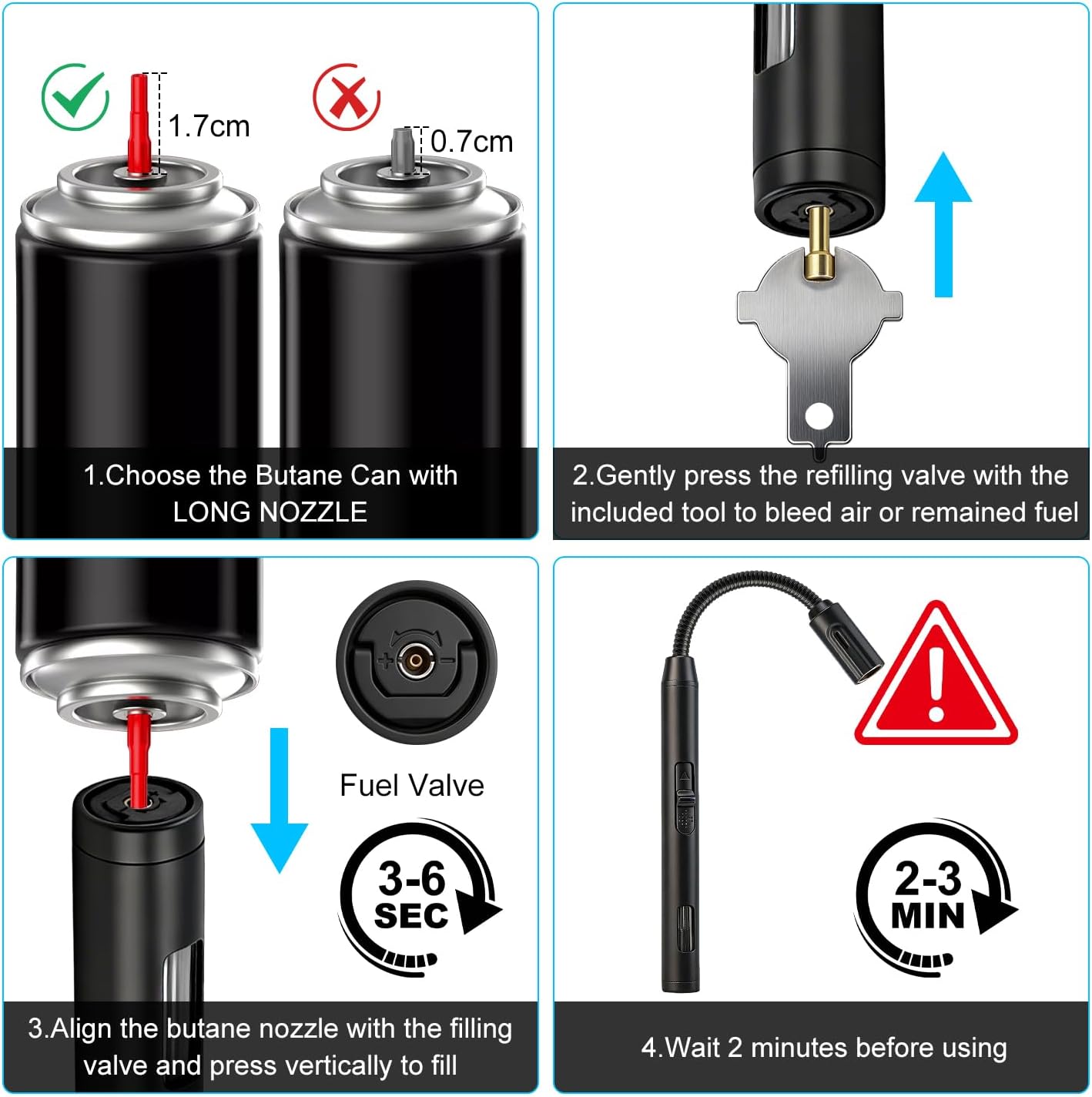LcFun Torch Lighter Refillable Butane Lighters with Flexible Long Neck and Visible Fuel Window, Windproof Jet Flame Long Matches for Candles Grill Fireplace Kitchen Camping (Butane Not Included)