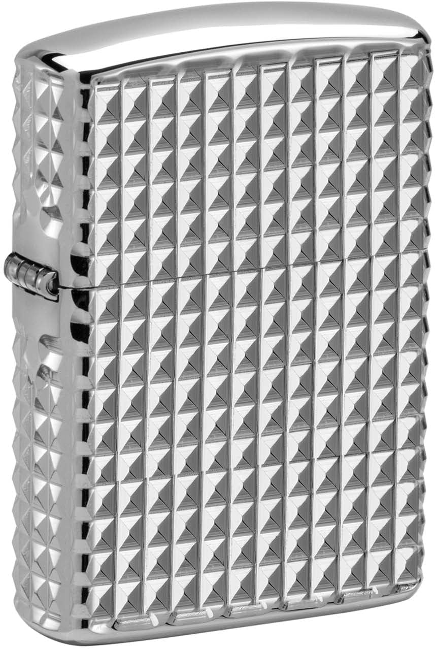 Zippo Lighter: Armor MultiCut Geometric Diamond Design - High Polish Chrome 48880