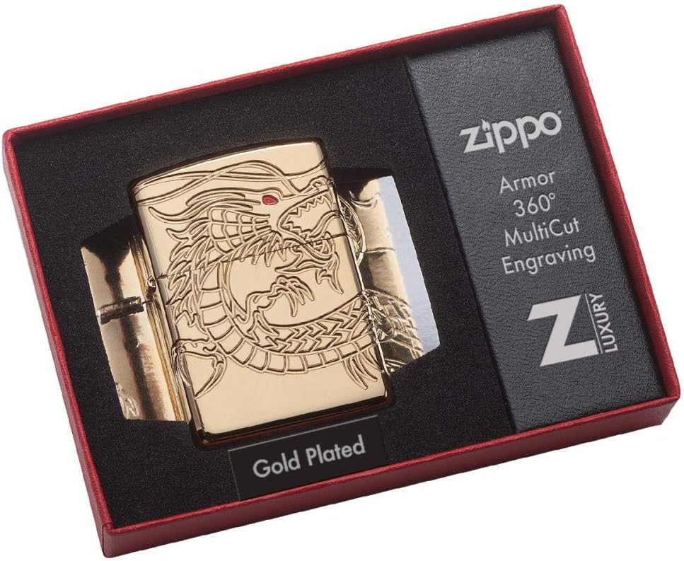 Zippo Chinese Dragon Armor High Polish Gold Plate Pocket Lighter
