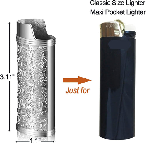 2pcs Metal Lighter Case Cover Holder with Vintage Floral Pattern, Bronze Finish, Compatible with BIC Full Size J6 Lighters