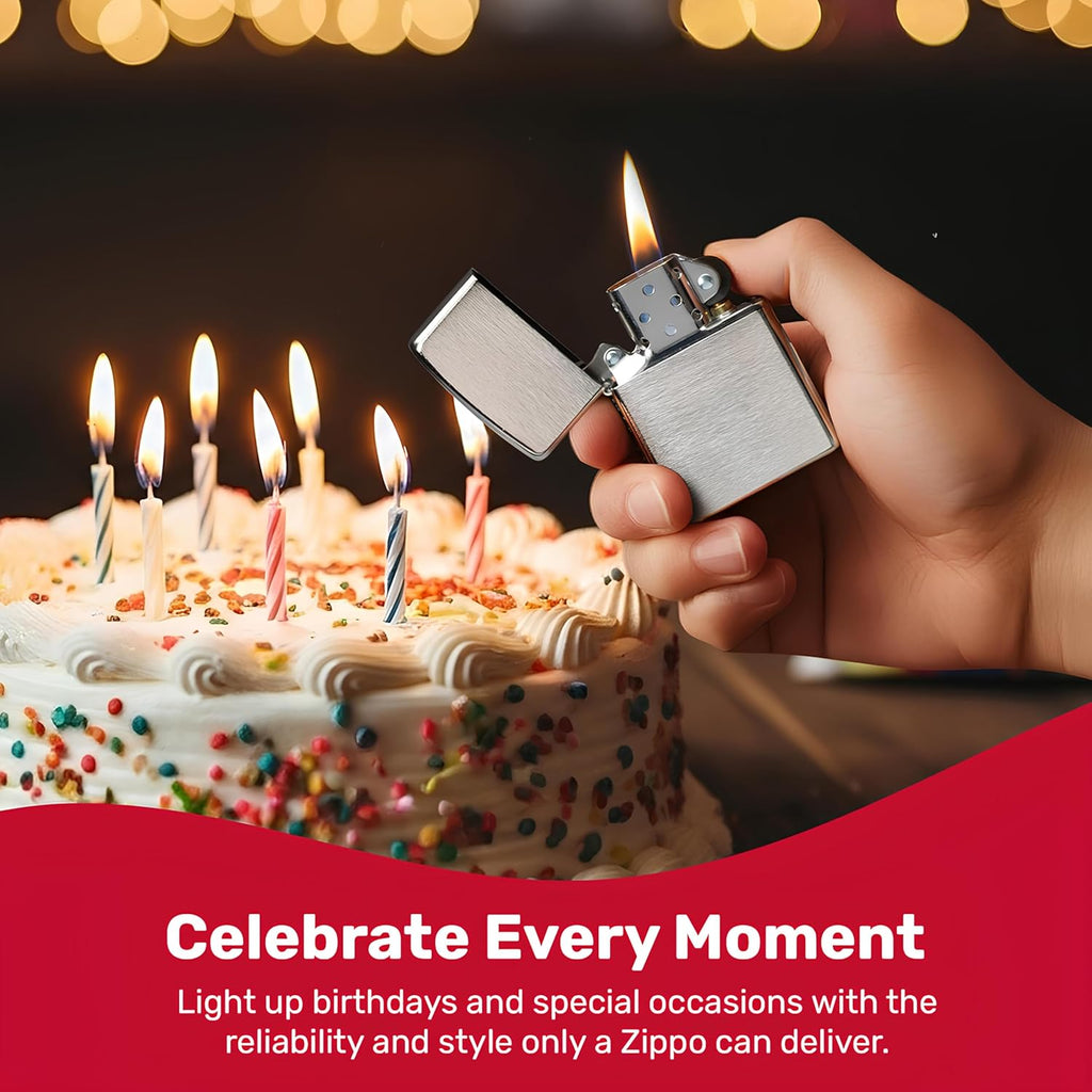 Zippo Classic Brushed Chrome Pocket Lighter - Windproof & Refillable Flip-Top Metal Lighter - Everyday Use Pocket Lighters - Luxury Lighters Made in USA