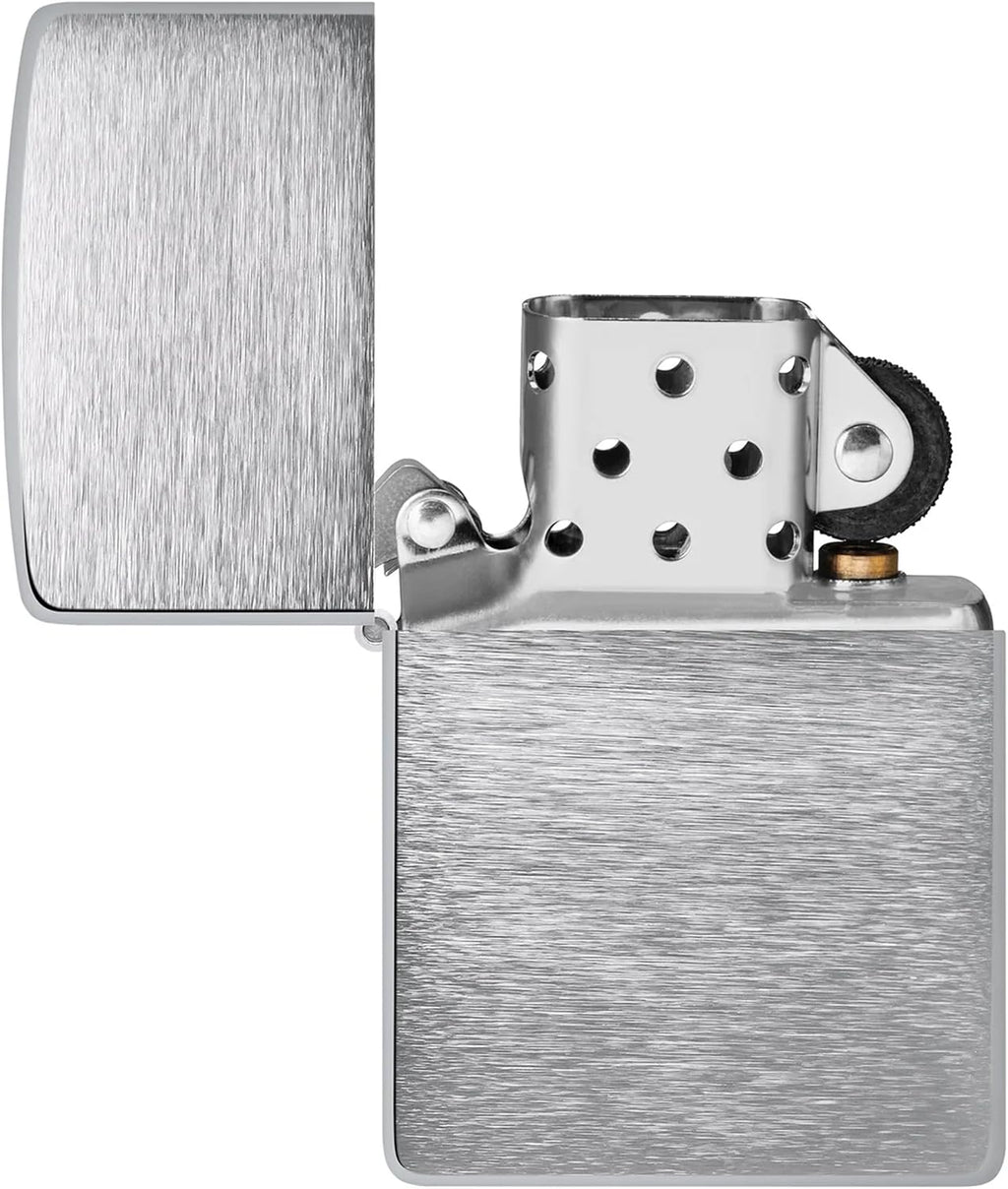 Zippo Classic Brushed Chrome Pocket Lighter - Windproof & Refillable Flip-Top Metal Lighter - Everyday Use Pocket Lighters - Luxury Lighters Made in USA