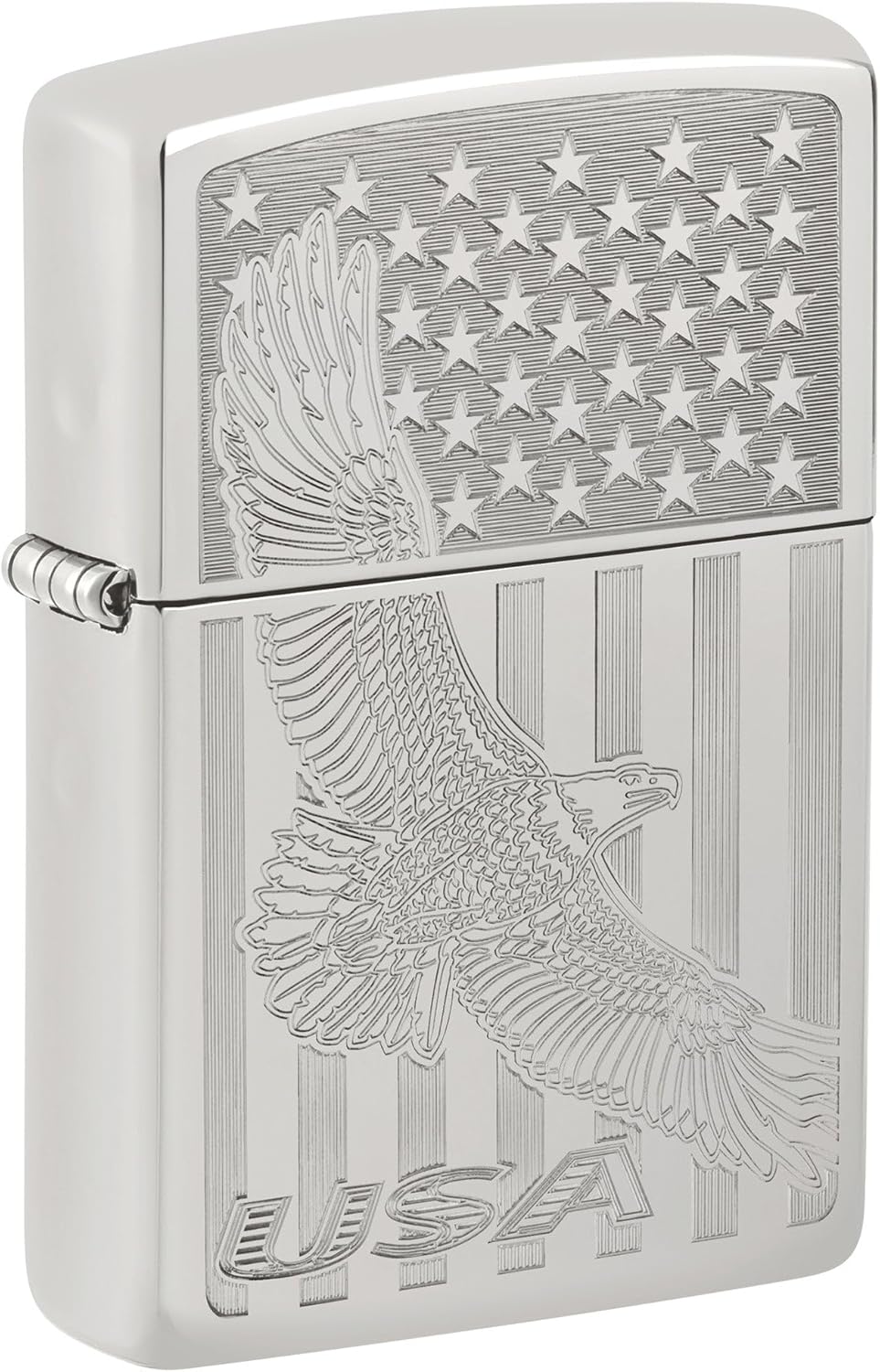Zippo Sterling Silver Lighter: Engraved Eagle and American Flag - High Polish 81665