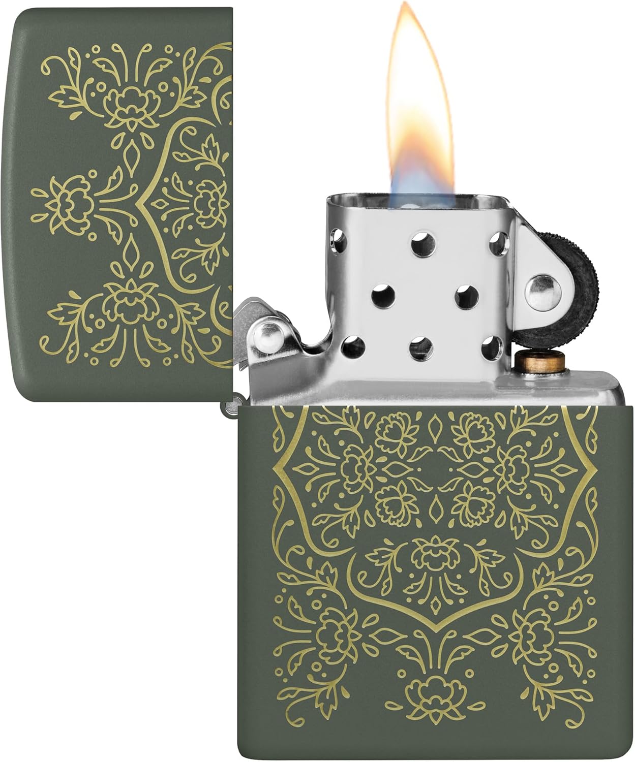 Zippo Floral Mandala Design Green Matte Pocket Lighter (Green Floral Mandala)