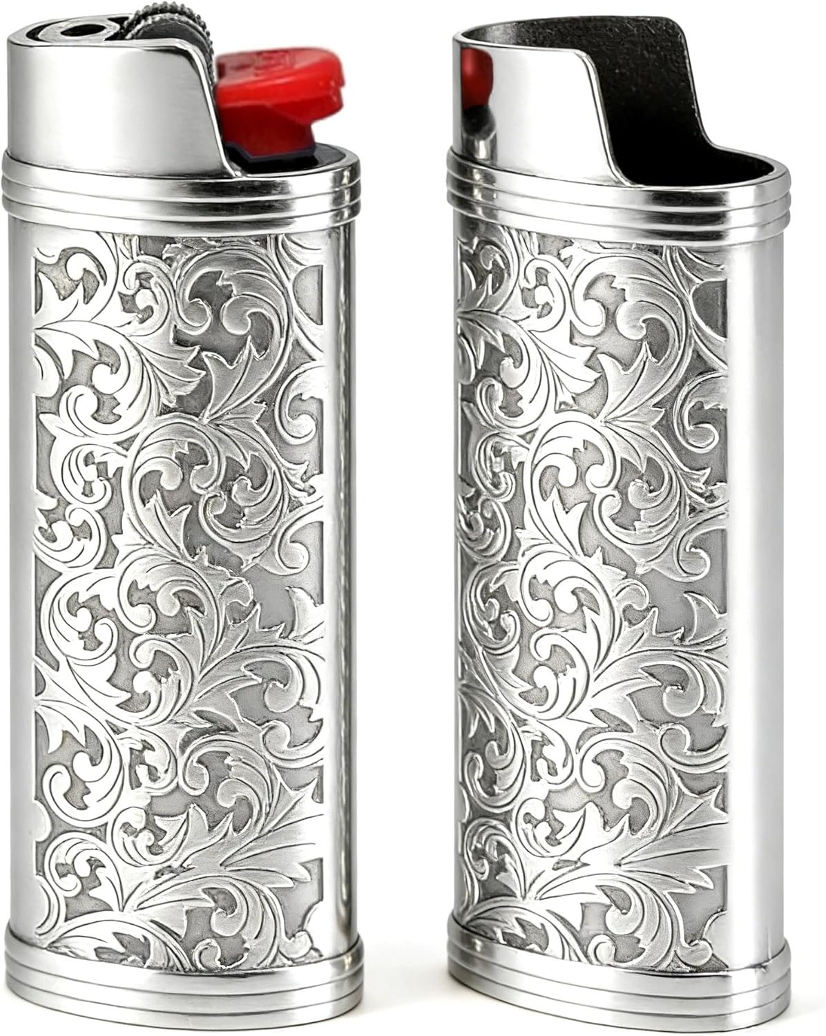 2pcs Metal Lighter Case Cover Holder with Vintage Floral Pattern, Bronze Finish, Compatible with BIC Full Size J6 Lighters
